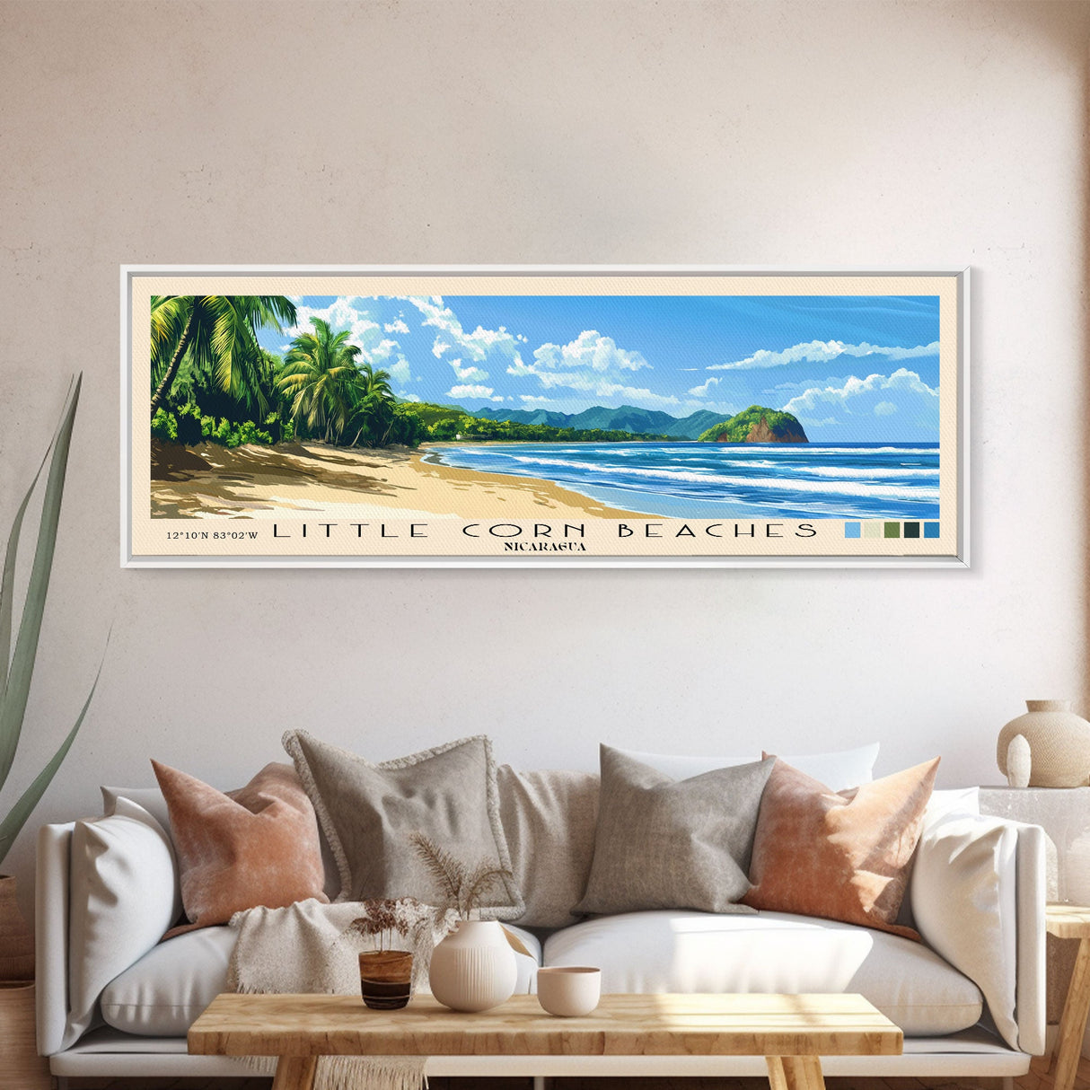 Little Corn beaches, Nicaragua Panoramic Beach Print, Vacation Gift, Nicaragua Wall Art, Framed Canvas Print, Framed Beach Painting