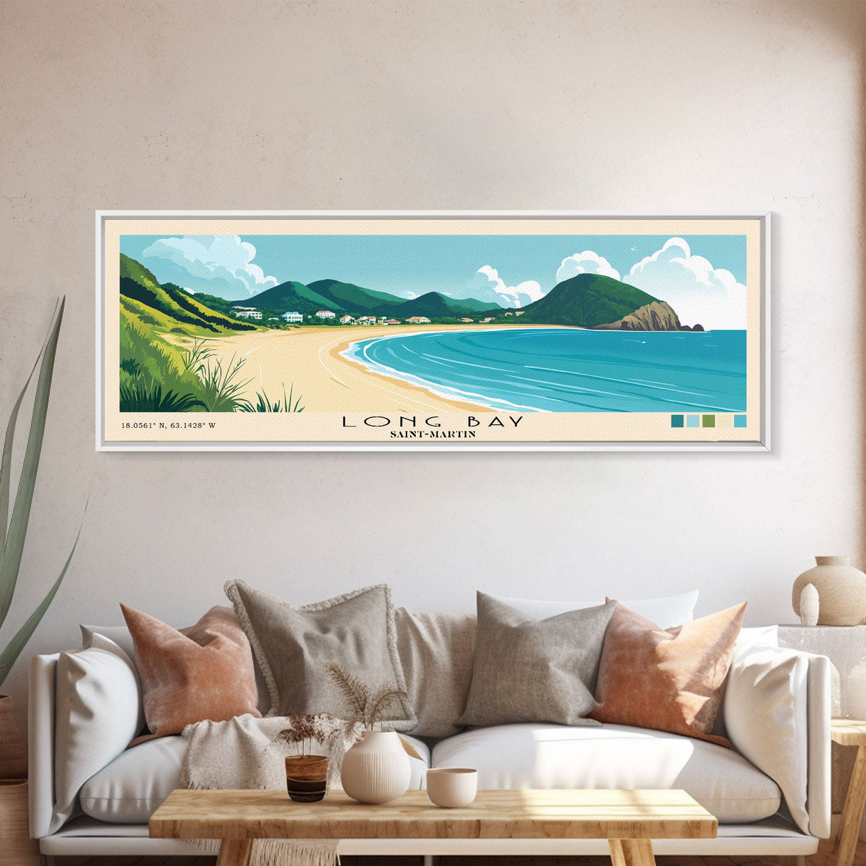 Long Bay, Saint-Martin Panoramic Print, Vacation Gift, Saint-Martin Wall Art, Beach Painting, Beach Decor, Beach Or Lakehouse Art