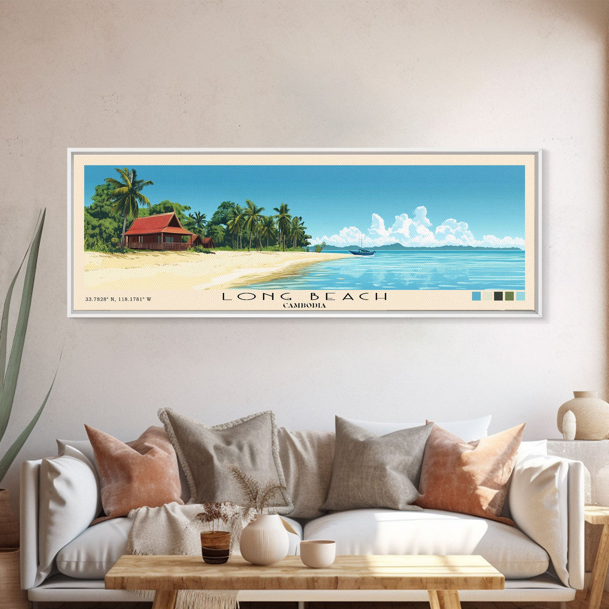 Long Beach, Cambodia Panoramic Beach Print, Vacation Gift, Cambodia Wall Art, Beach Painting, Beach Decor, Beach Painting