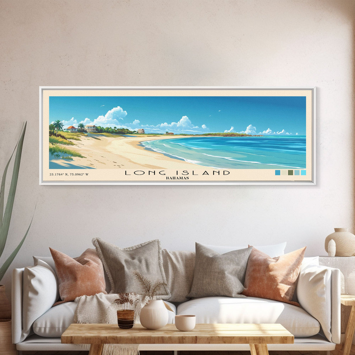 Long Island, Bahamas Panoramic Beach Print, Vacation Gift, Bahamas Wall Art, Beach Painting, Beach Decor, Beach Painting