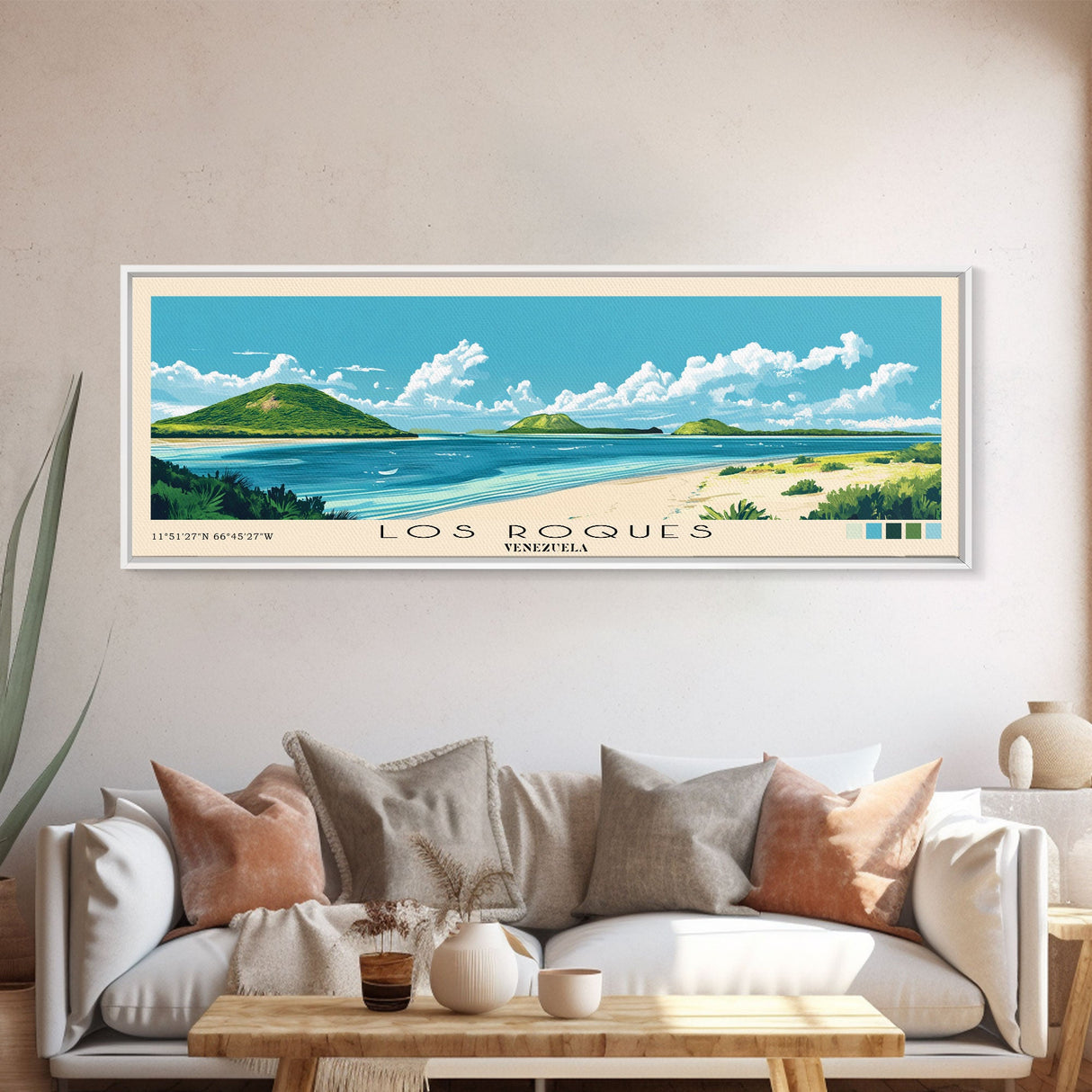 Los Roques, Venezuela Panoramic Beach Print, Vacation Gift, Venezuela Wall Art, Beach Painting, Beach Decor, Beach Painting