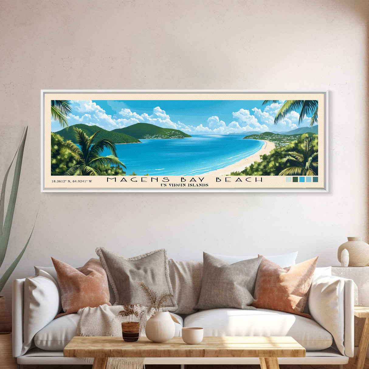 Magens Bay Beach, US Virgin islands Panoramic Beach Print, Vacation Gift, US Virgin islands Wall Art, Beach Painting, Beach Decor, Beach Painting