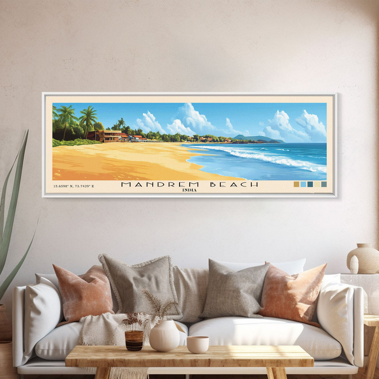 Mandrem Beach, India Panoramic Print, Vacation Gift, India Wall Art, Vacation Wall Art, Vacatation Memories, Beach Decor, Beach Or Lakehouse Art