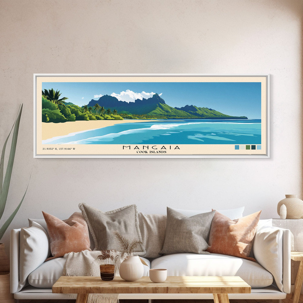 Mangaia, Cook Islands Panoramic Print, Vacation Gift, Cook Islands Wall Art, Beach Painting, Beach Decor, Beach Or Lakehouse Art