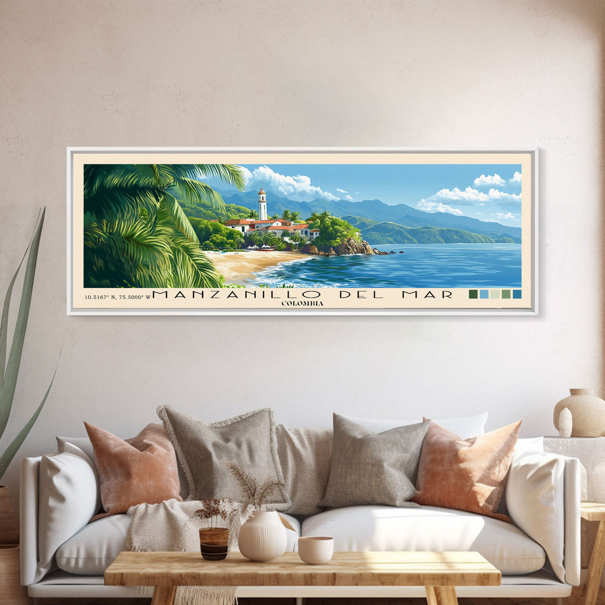 Manzanillo del Mar, Colombia Panoramic Beach Print, Vacation Gift, Colombia Wall Art, Framed Canvas Print, Framed Beach Painting