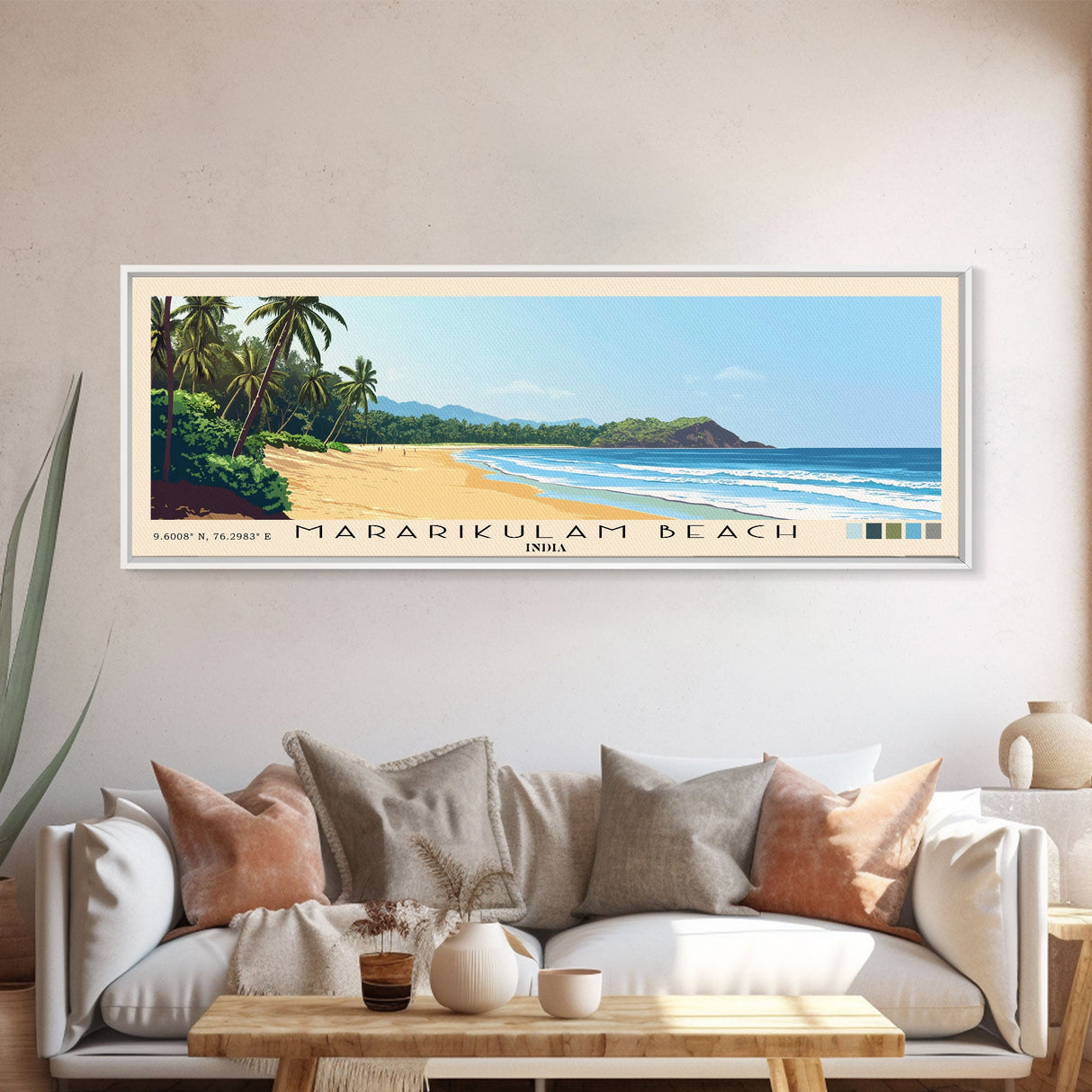 Mararikulam Beach, India Panoramic Print, Vacation Gift, India Wall Art, Beach Painting, Beach Decor, Large Wall Art, Wood Frame Art