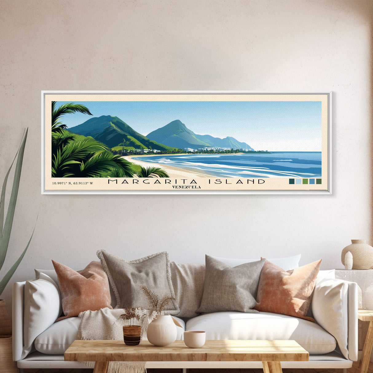 Margarita Island, Venezuela Panoramic Beach Print, Vacation Gift, Venezuela Wall Art, Beach Painting, Beach Decor, Beach Painting