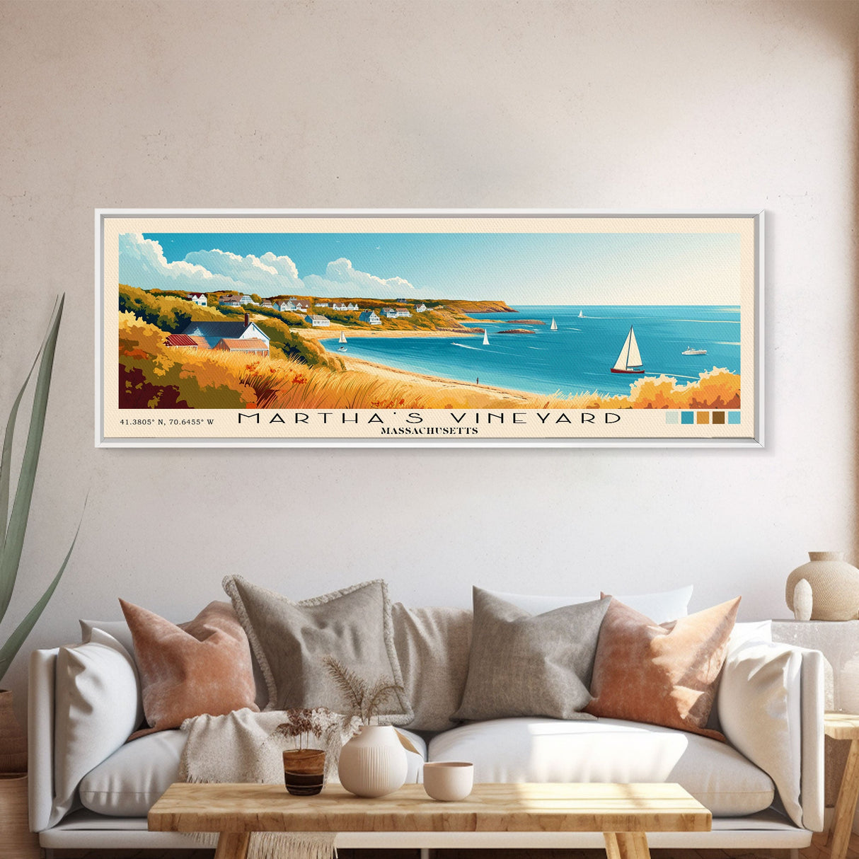 Martha’s Vineyard, Massachusetts Panoramic Beach Print, Vacation Gift, Massachusetts Wall Art, Beach Painting, Beach Decor, Beach Painting