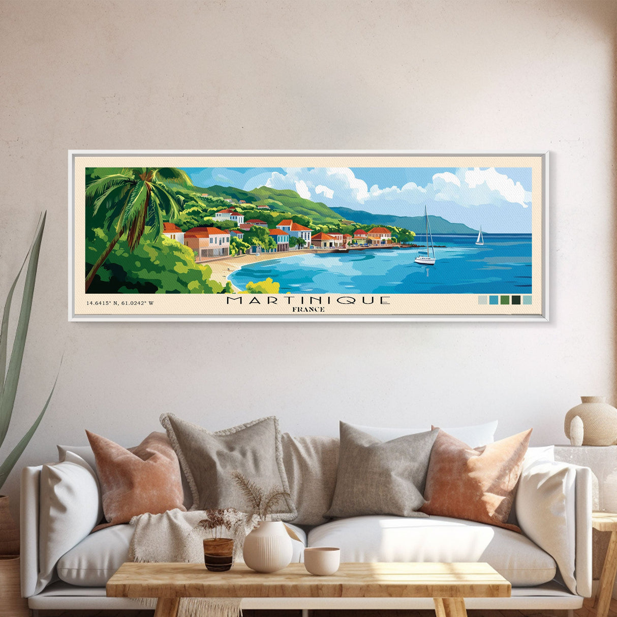 Martinique, France Panoramic Print, Vacation Gift, France Wall Art, Beach Painting, Beach Decor, Large Wall Art, Wood Frame Art