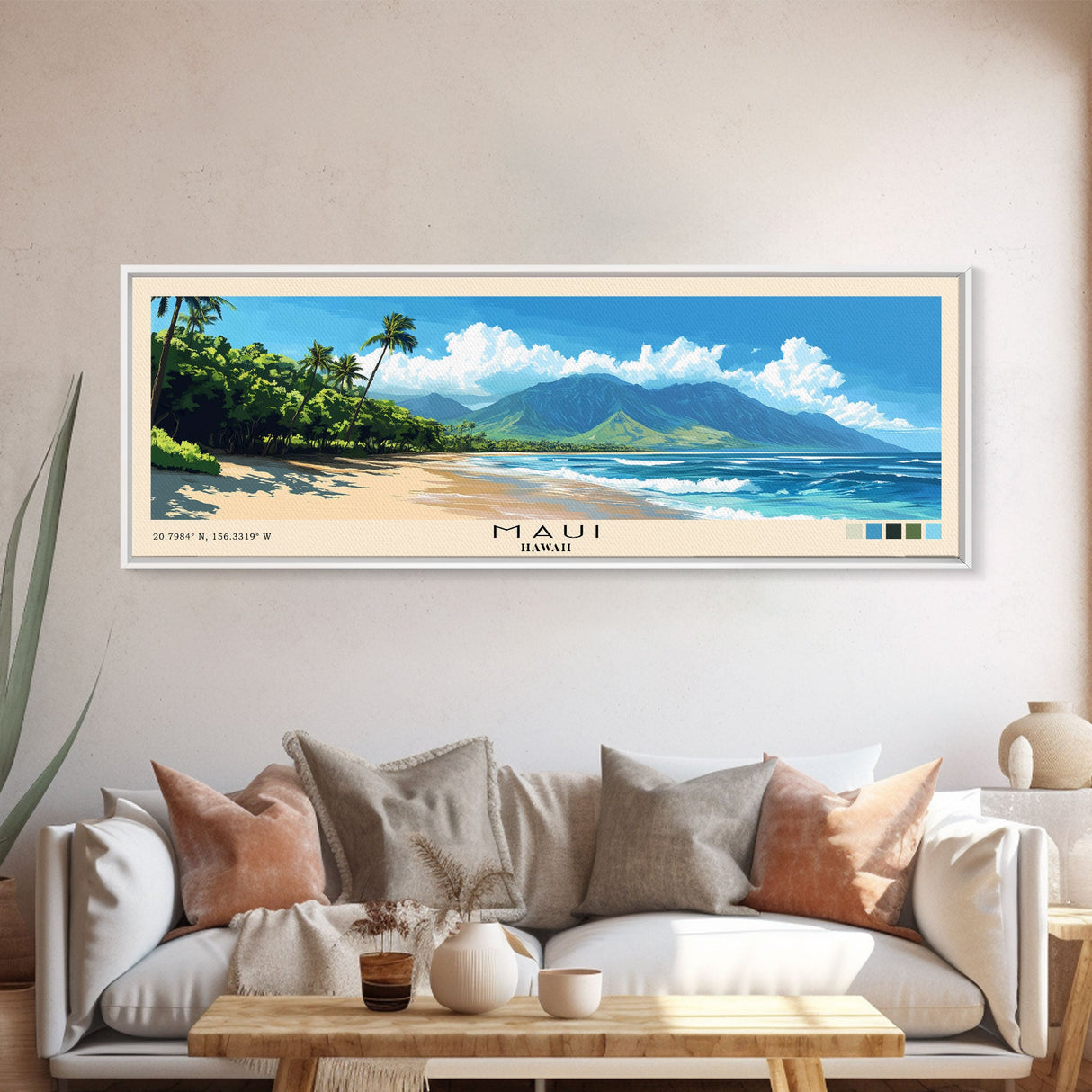 Maui, Hawaii Panoramic Print, Vacation Gift, Hawaii Wall Art, Beach Painting, Beach Decor, Beach Or Lakehouse Art