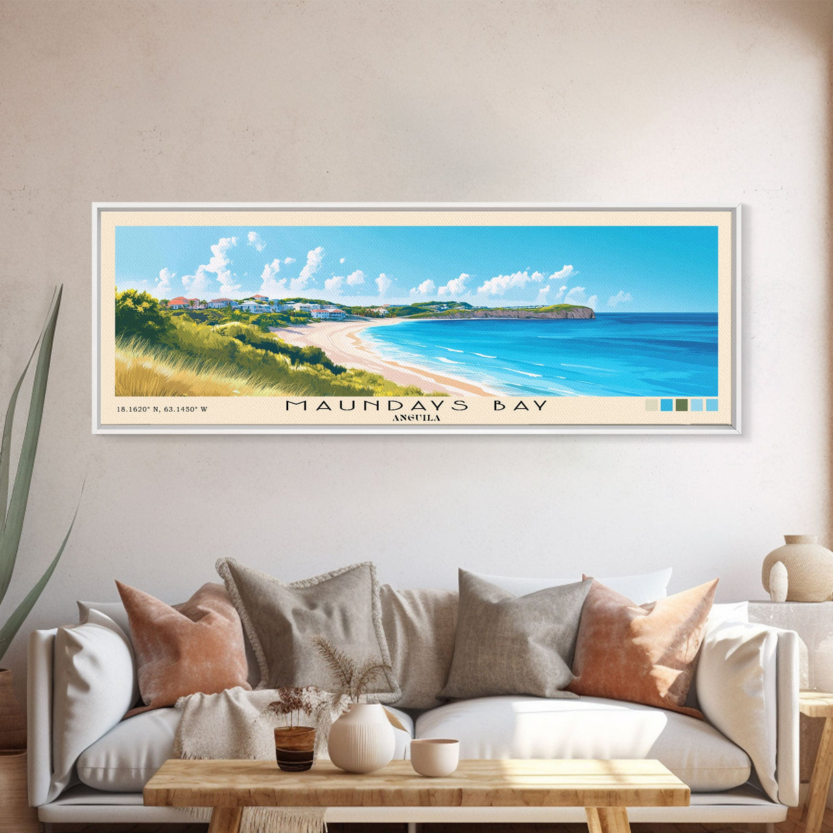 Maundays Bay, Anguila Panoramic Beach Print, Vacation Gift, Anguila Wall Art, Beach Painting, Beach Decor, Beach Painting