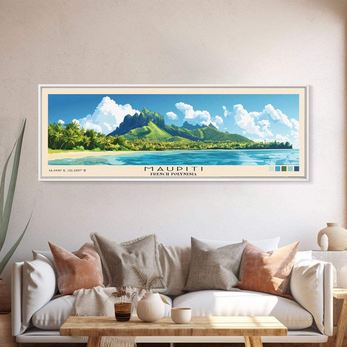 Maupiti, French Polynesia Panoramic Print, Vacation Gift, French Polynesia Wall Art, Beach Painting, Beach Decor, Large Wall Art, Wood Frame Art