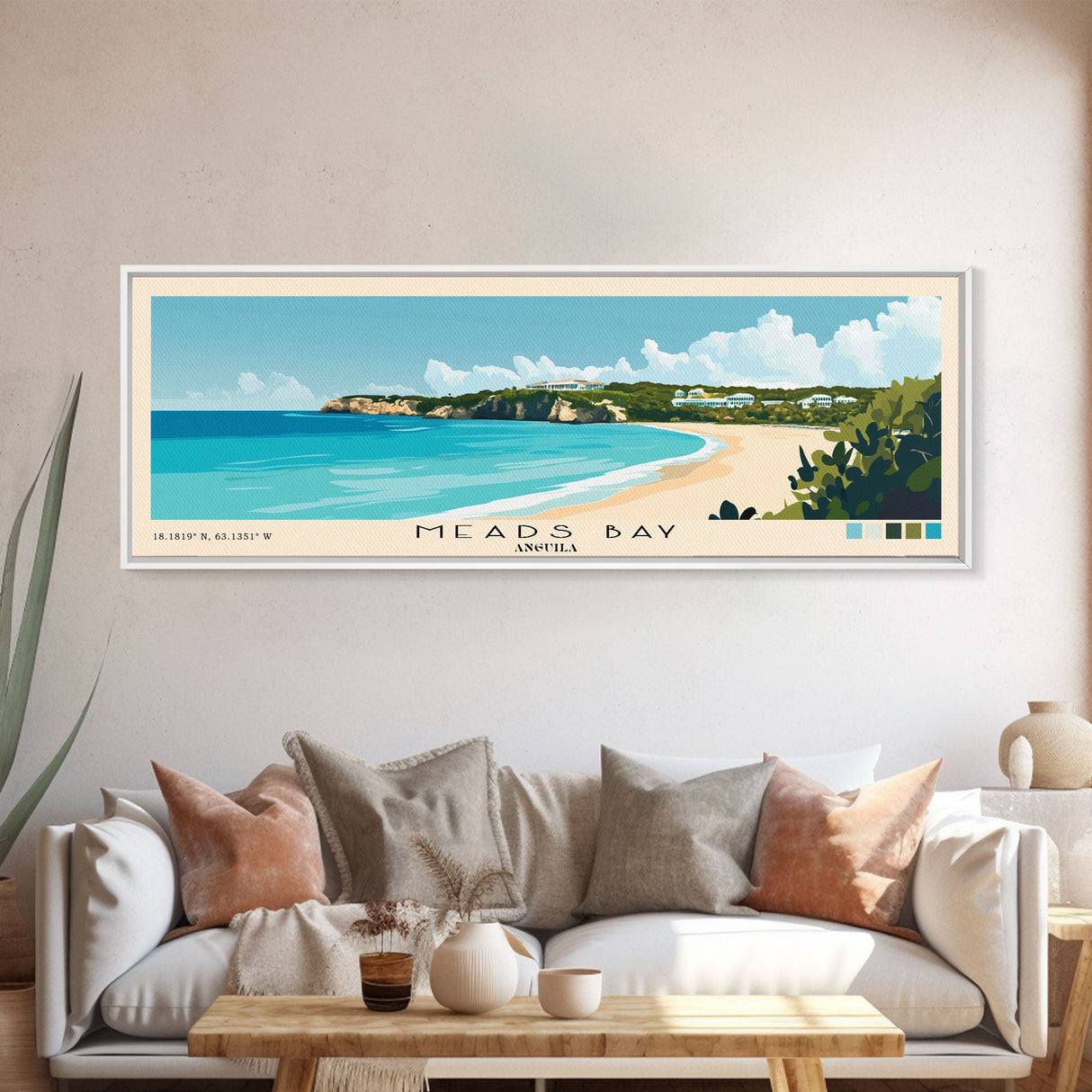 Meads Bay, Anguila Panoramic Print, Vacation Gift, Anguila Wall Art, Beach Painting, Beach Decor, Beach Or Lakehouse Art