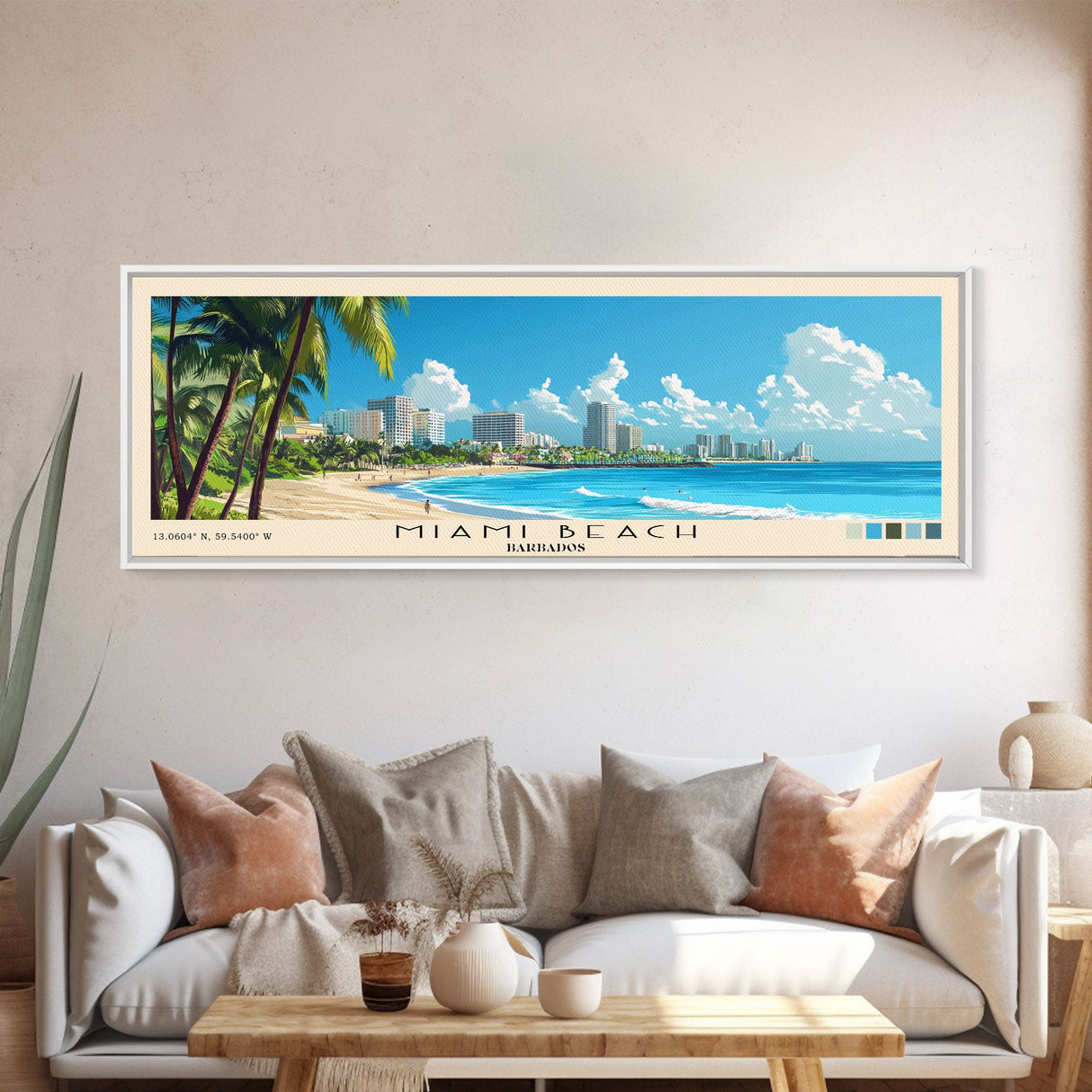 Miami Beach, Barbados Panoramic Print, Vacation Gift, Barbados Wall Art, Vacation Wall Art, Vacatation Memories, Beach Decor, Beach Or Lakehouse Art