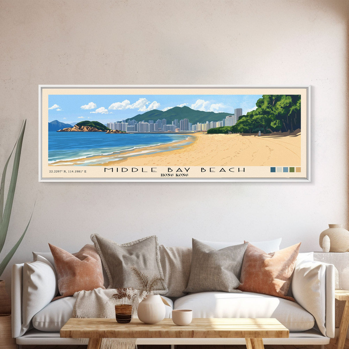 Middle Bay Beach, Hong Kong Panoramic Print, Vacation Gift, Hong Kong Wall Art, Beach Painting, Beach Decor, Beach Or Lakehouse Art