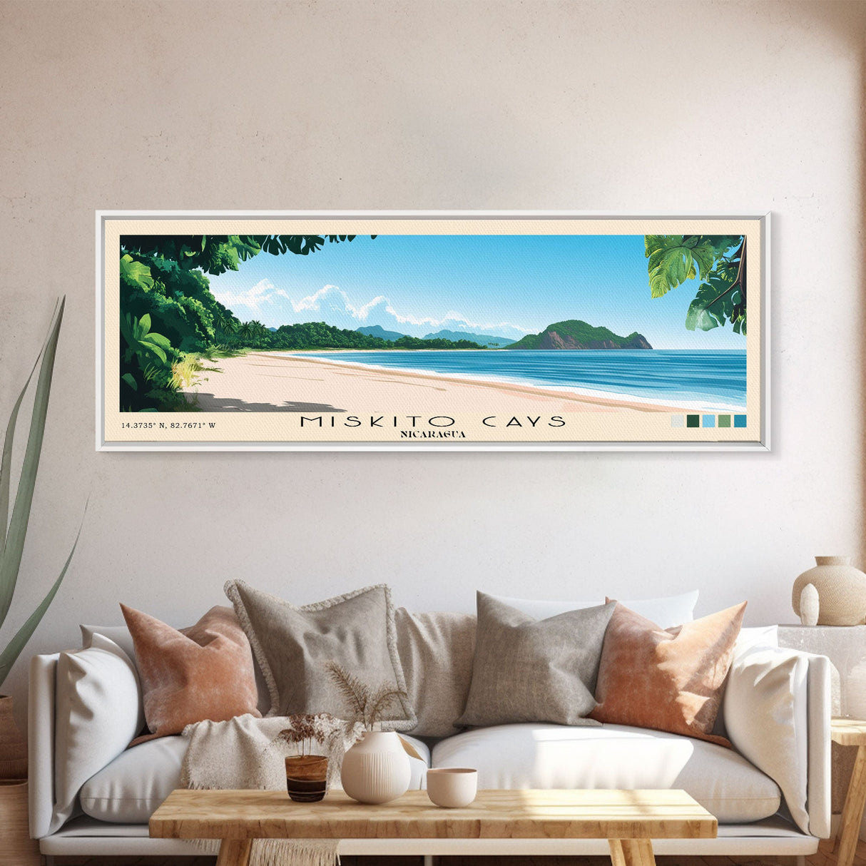 Miskito Cays, Nicaragua Panoramic Beach Print, Vacation Gift, Nicaragua Wall Art, Framed Canvas Print, Framed Beach Painting