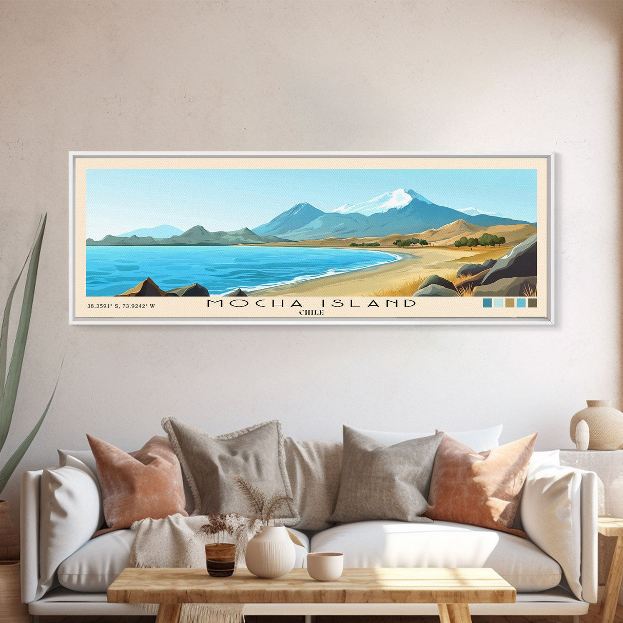 Mocha Island, Chile Panoramic Print, Vacation Gift, Chile Wall Art, Beach Painting, Beach Decor, Large Wall Art, Wood Frame Art