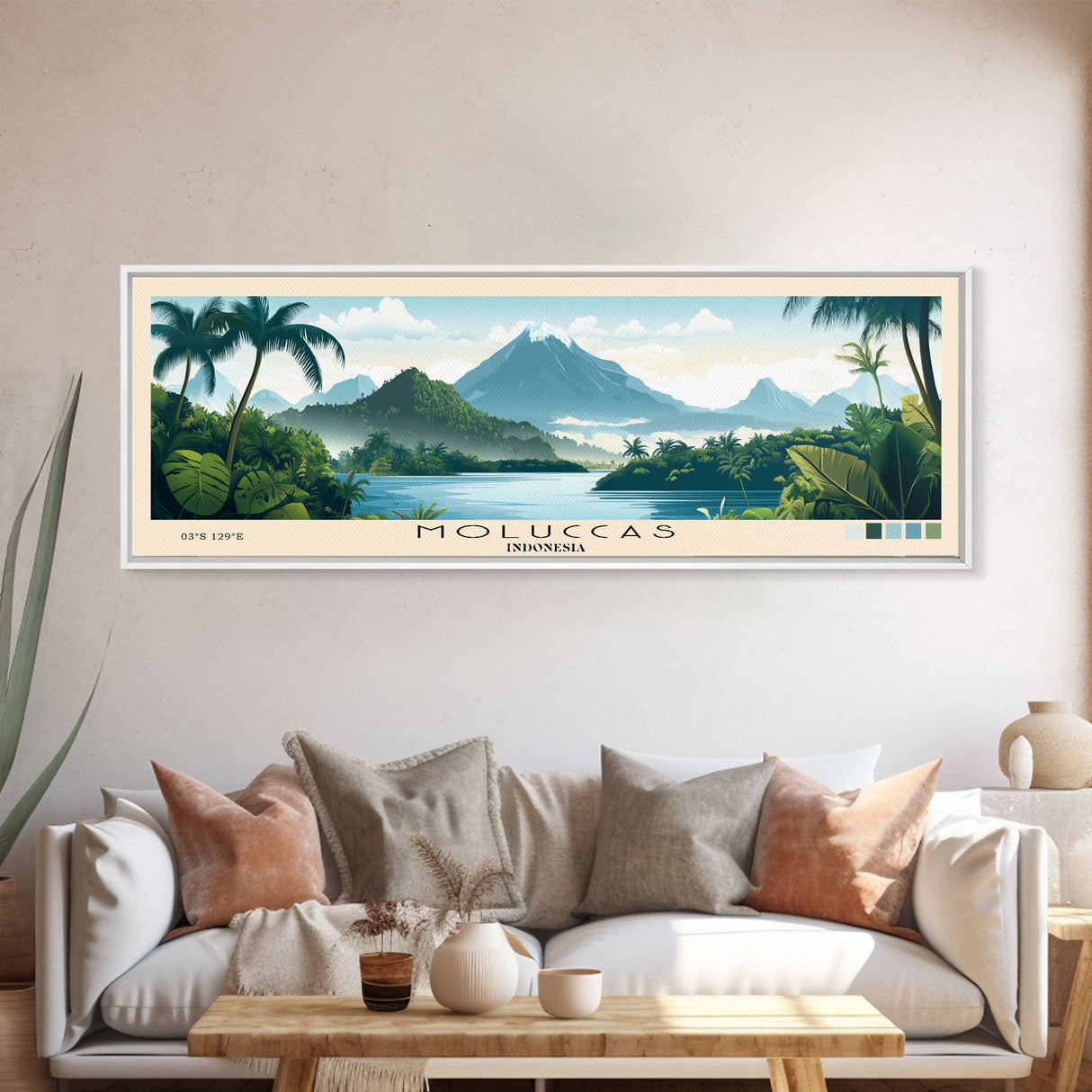 Moluccas, Indonesia Panoramic Beach Print, Vacation Gift, Indonesia Wall Art, Beach Painting, Beach Decor, Beach Painting