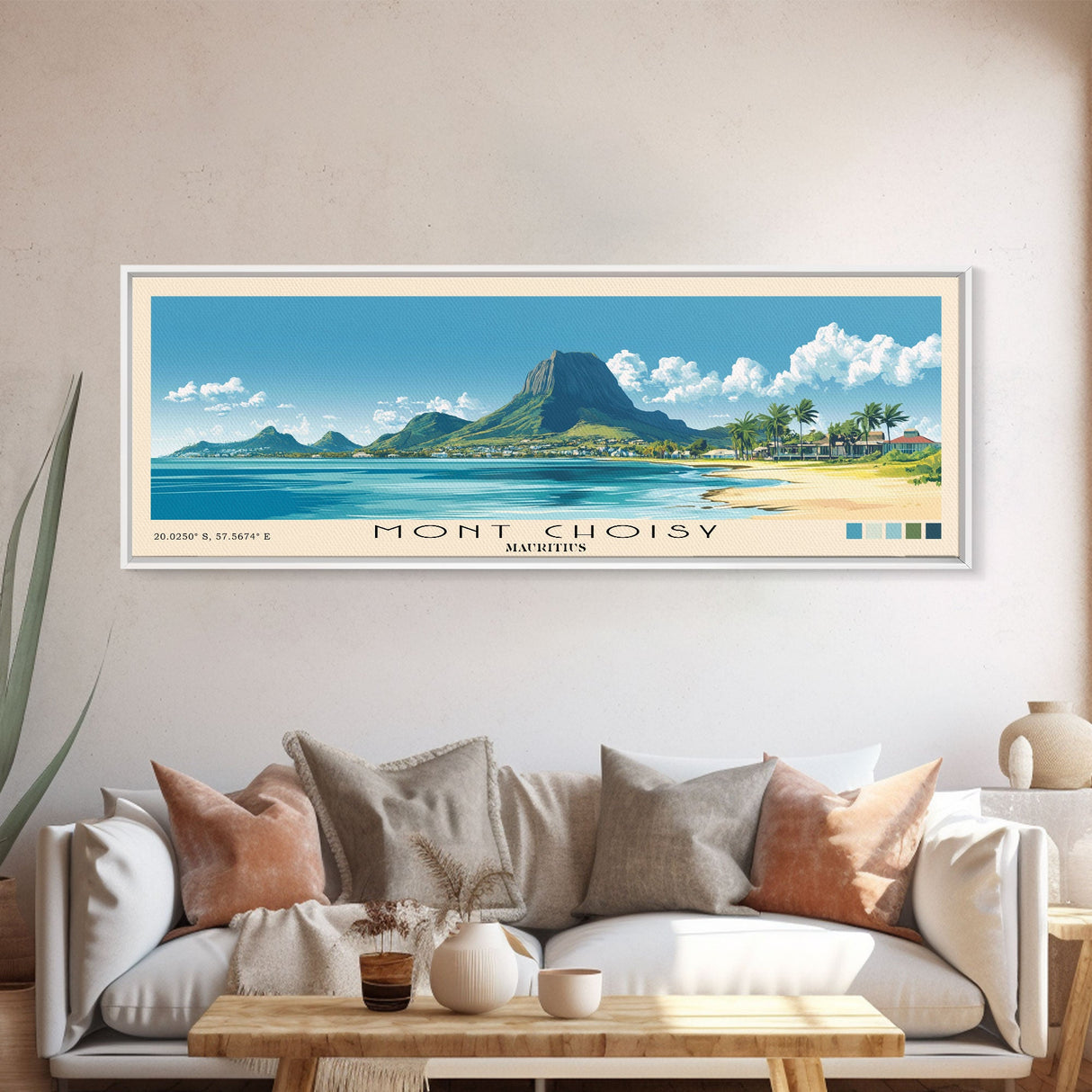 Mont Choisy, Mauritius Panoramic Beach Print, Vacation Gift, Mauritius Wall Art, Framed Canvas Print, Framed Beach Painting