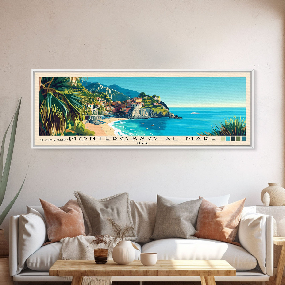 Monterosso al Mare, Italy Panoramic Print, Vacation Gift, Italy Wall Art, Beach Painting, Beach Decor, Beach Or Lakehouse Art