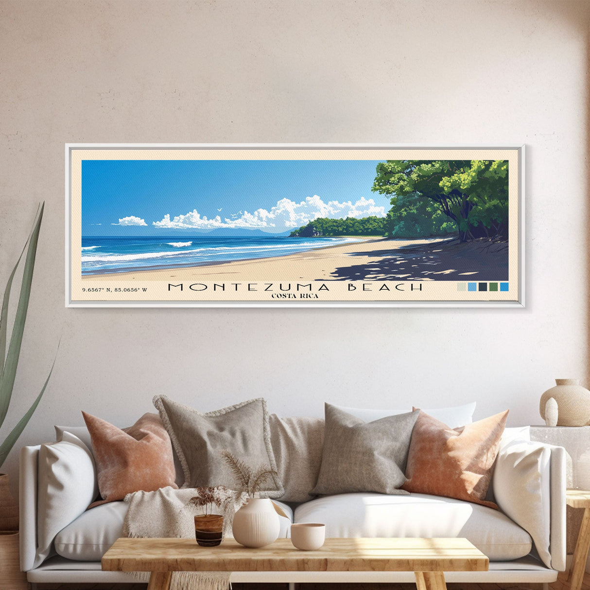 Montezuma Beach, Costa Rica Panoramic Beach Print, Vacation Gift, Costa Rica Wall Art, Beach Painting, Beach Decor, Beach Painting