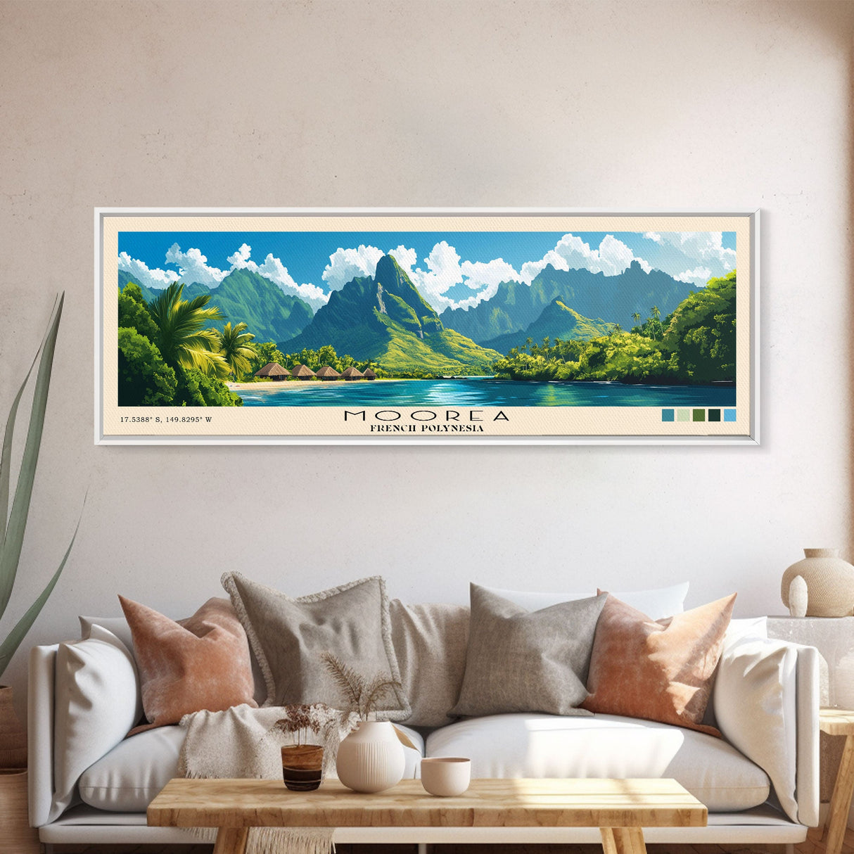 Moorea, French Polynesia Panoramic Print, Vacation Gift, French Polynesia Wall Art, Beach Painting, Beach Decor, Large Wall Art, Wood Frame Art