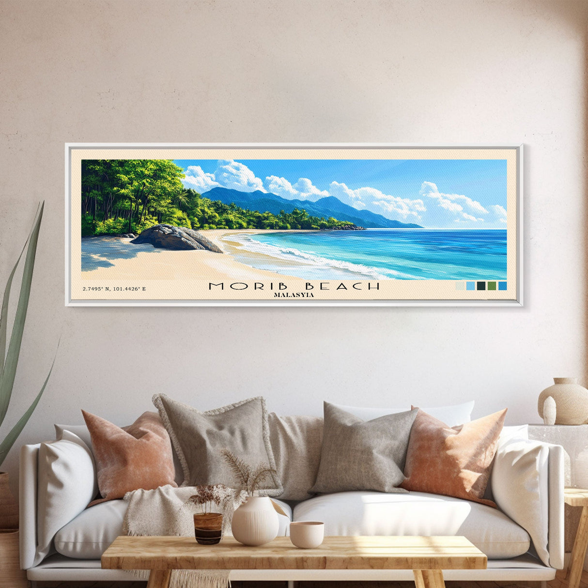 Morib Beach, Malasyia Panoramic Beach Print, Vacation Gift, Malasyia Wall Art, Framed Canvas Print, Framed Beach Painting