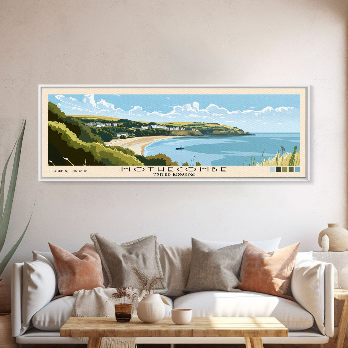 Mothecombe, United Kingdom Panoramic Print, Vacation Gift, United Kingdom Wall Art, Beach Painting, Beach Decor, Beach Or Lakehouse Art