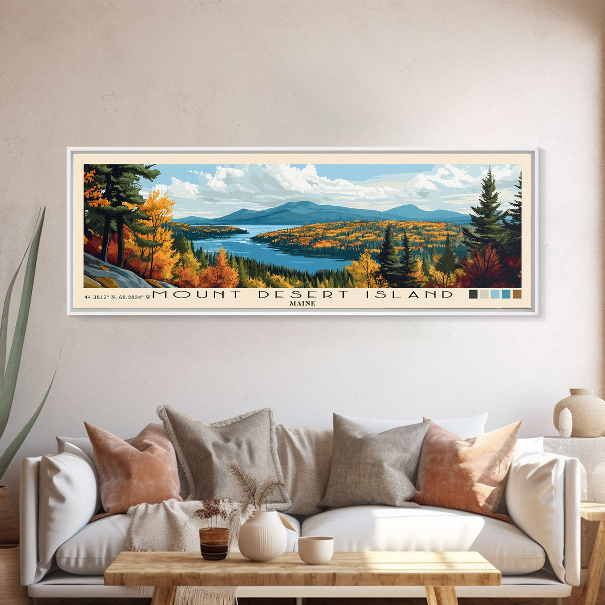 Mount Desert Island, Maine Panoramic Beach Print, Vacation Gift, Maine Wall Art, Beach Painting, Beach Decor, Beach Painting