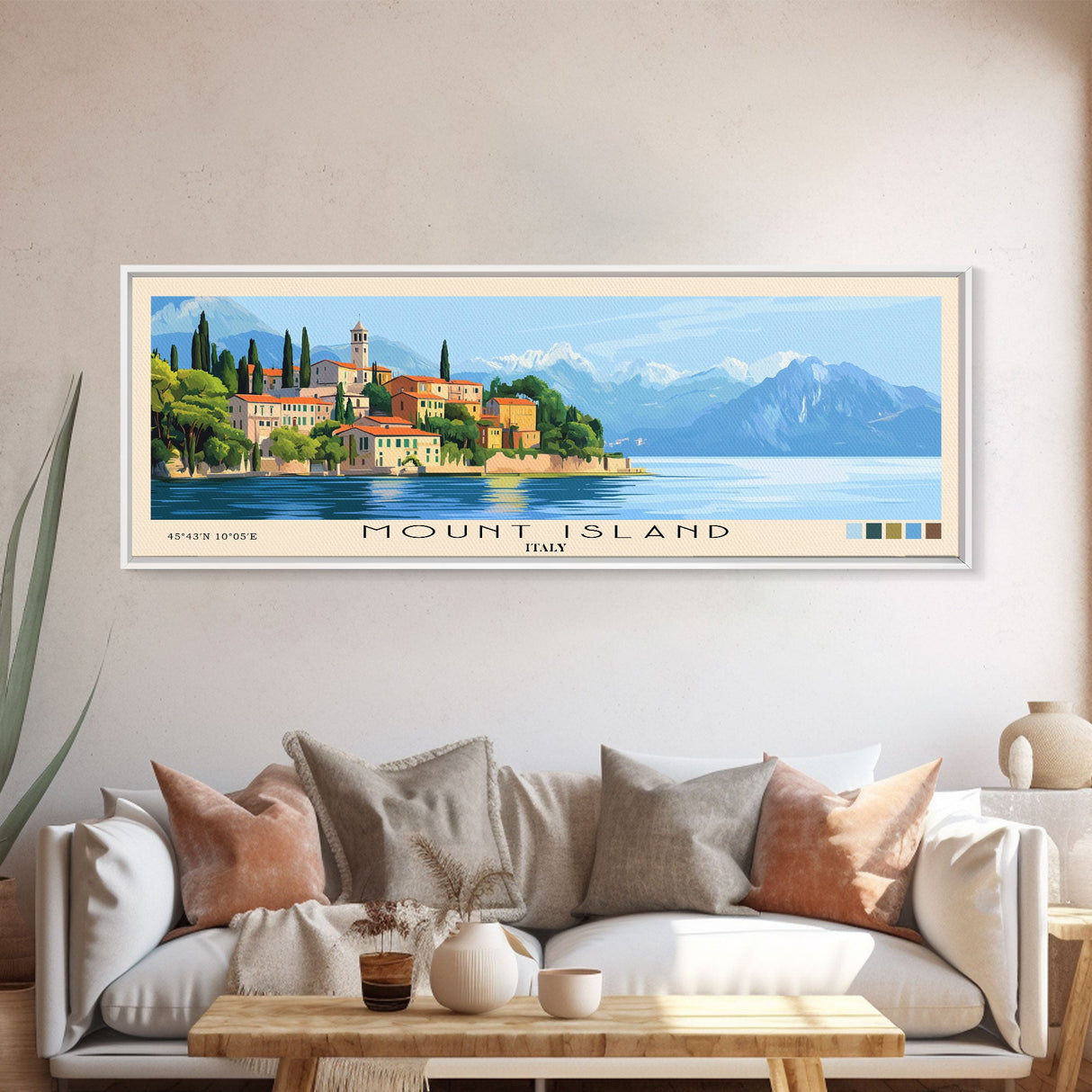 Mount island, Italy Panoramic Print, Vacation Gift, Italy Wall Art, Beach Painting, Beach Decor, Large Wall Art, Wood Frame Art