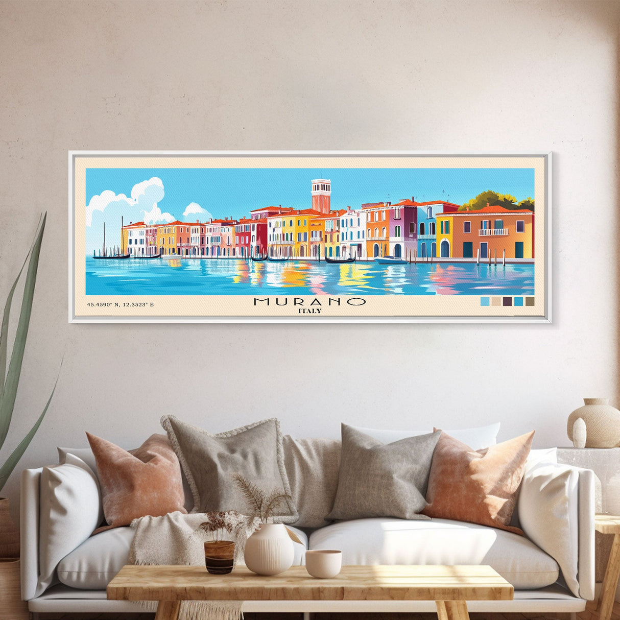 Murano, Italy Panoramic Print, Vacation Gift, Italy Wall Art, Beach Painting, Beach Decor, Large Wall Art, Wood Frame Art