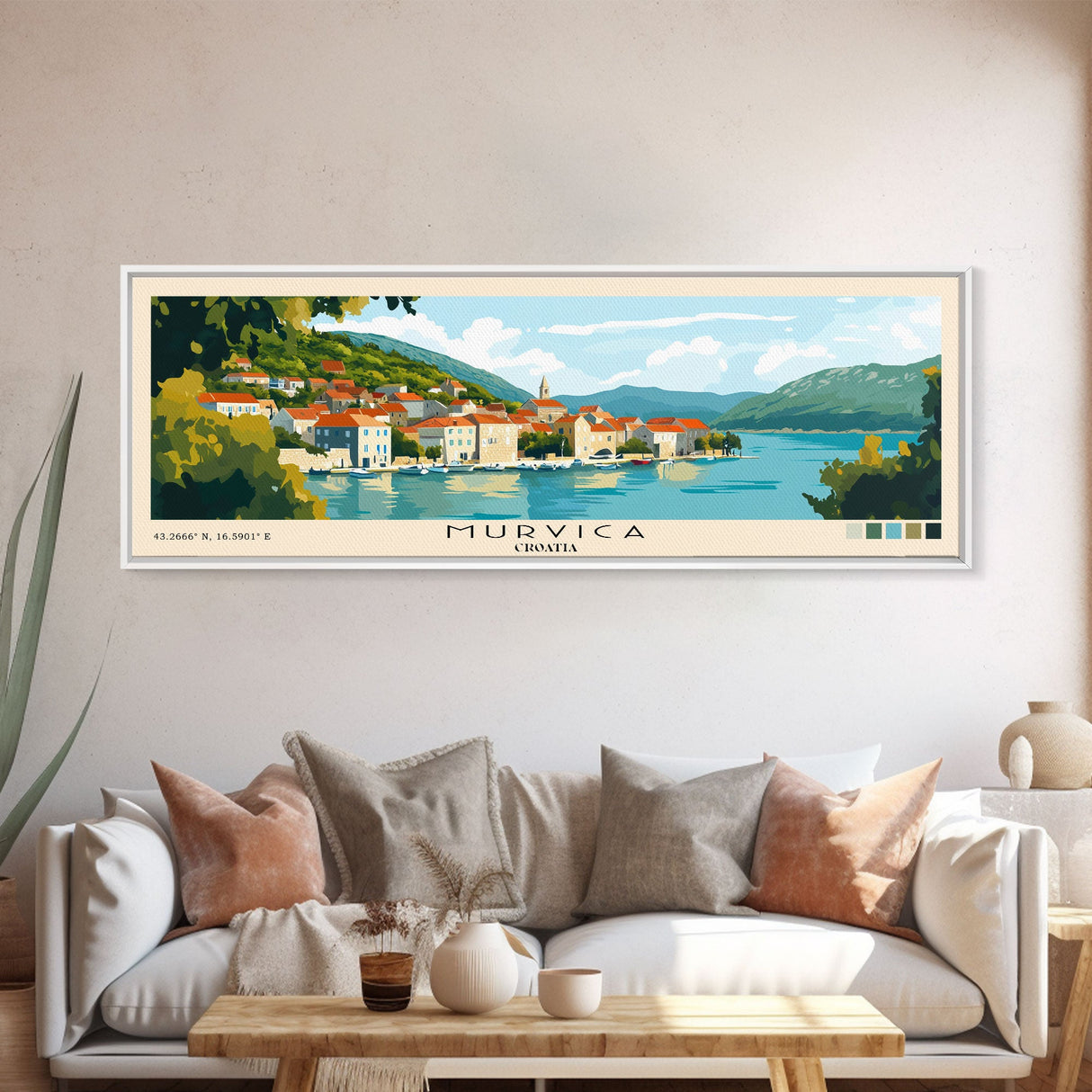 Murvica, Croatia Panoramic Print, Vacation Gift, Croatia Wall Art, Beach Painting, Beach Decor, Beach Or Lakehouse Art