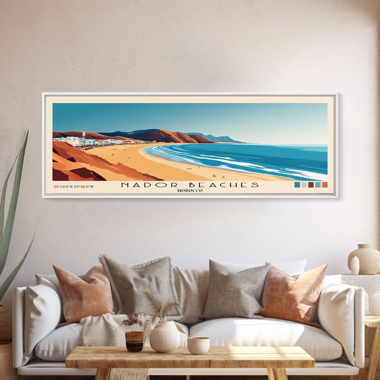 Nador Beaches, Morocco Panoramic Beach Print, Vacation Gift, Morocco Wall Art, Framed Canvas Print, Framed Beach Painting