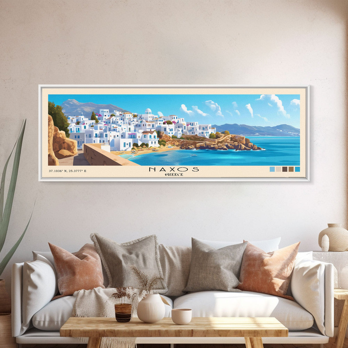 Naxos, Greece Panoramic Beach Print, Vacation Gift, Greece Wall Art, Beach Painting, Beach Decor, Beach Painting