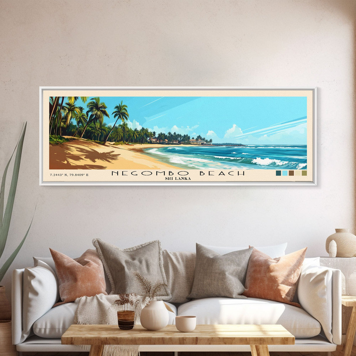 Negombo beach, Sri Lanka Panoramic Beach Print, Vacation Gift, Sri Lanka Wall Art, Framed Canvas Print, Framed Beach Painting