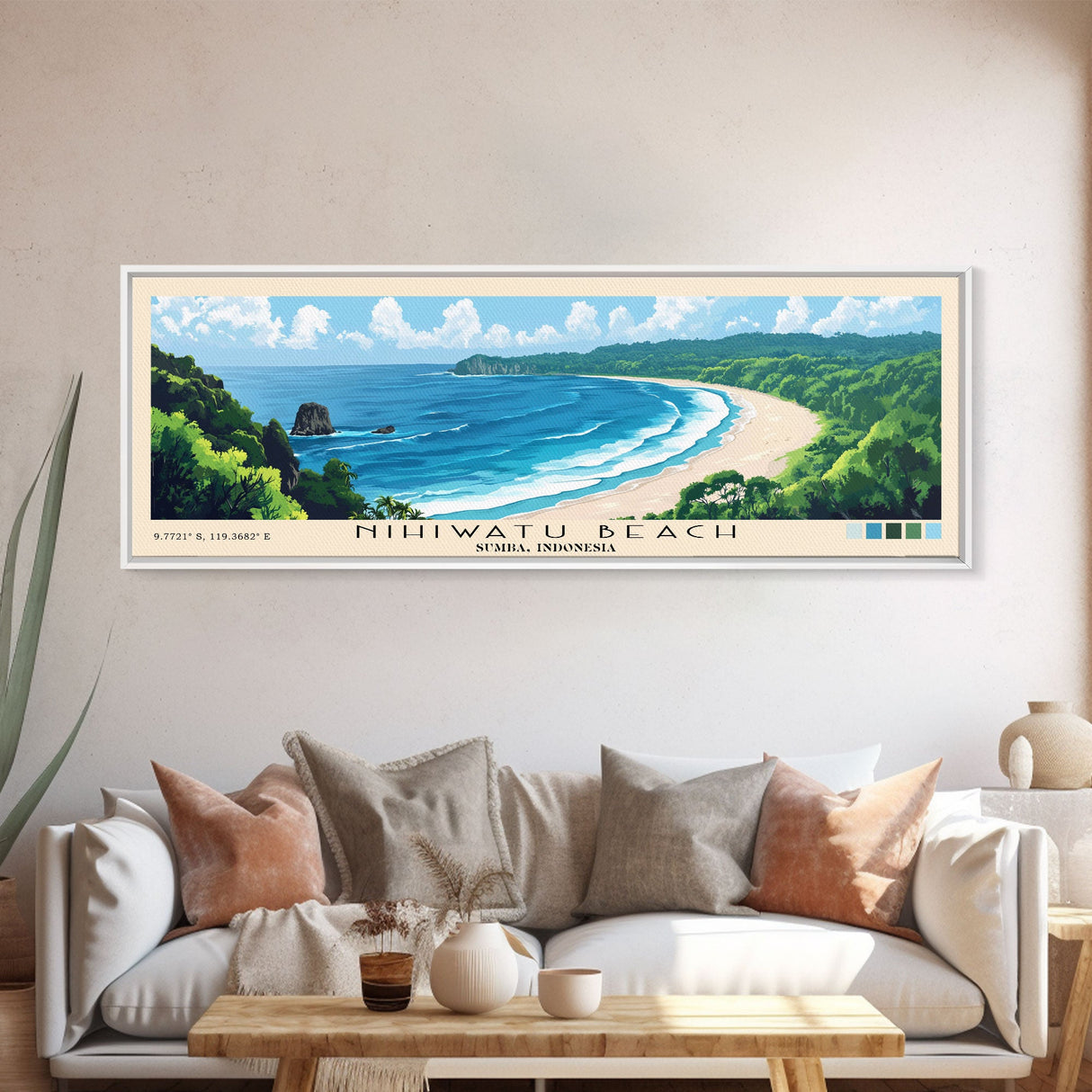 Nihiwatu Beach, Sumba, Indonesia Panoramic Beach Print, Vacation Gift, Sumba, Indonesia Wall Art, Framed Canvas Print, Framed Beach Painting