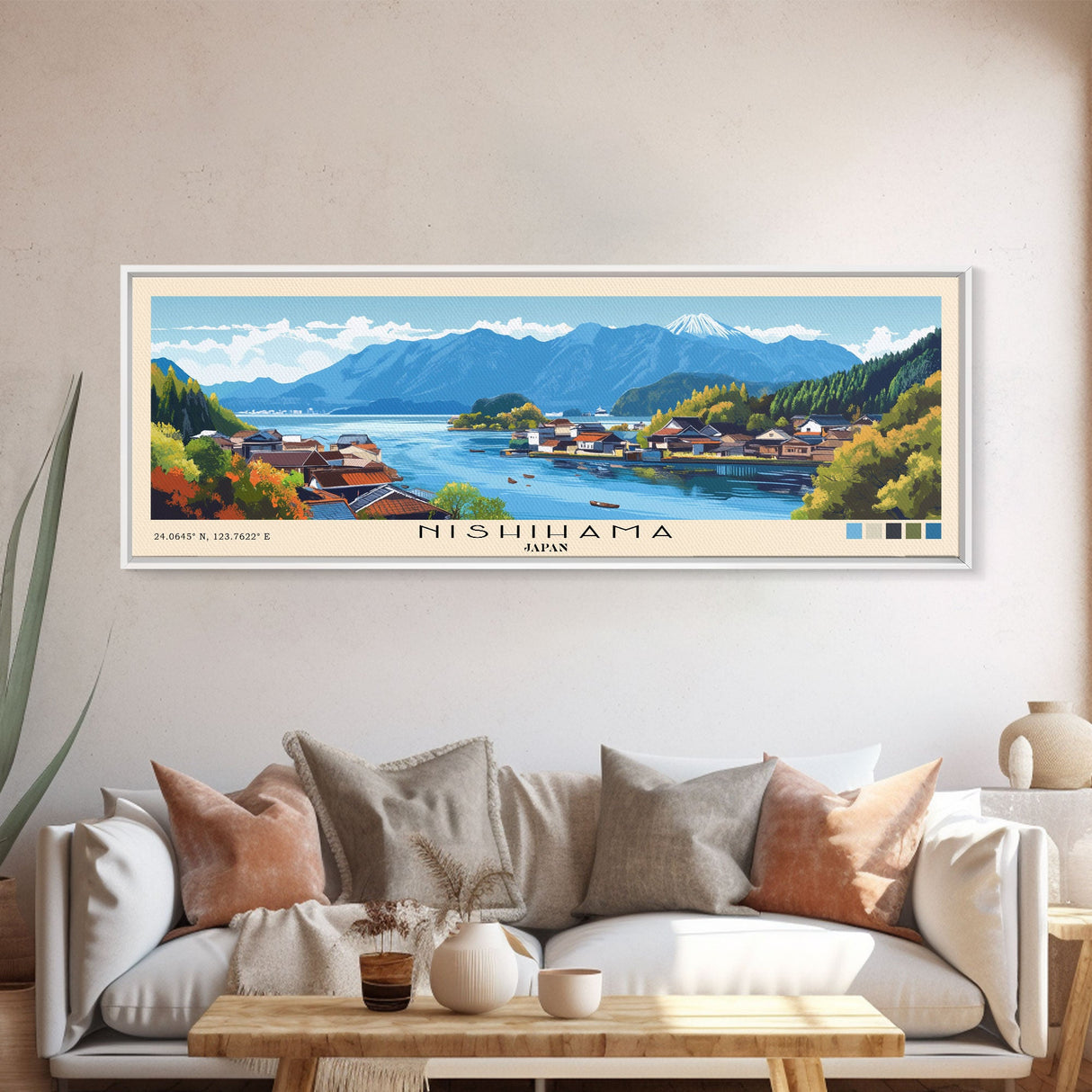 Nishihama, Japan Panoramic Beach Print, Vacation Gift, Japan Wall Art, Beach Painting, Beach Decor, Beach Painting