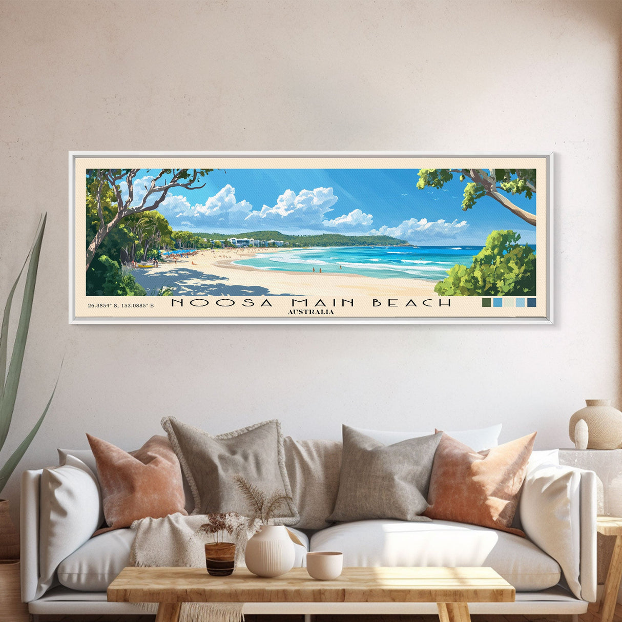 Noosa Main Beach, Australia Panoramic Print, Vacation Gift, Australia Wall Art, Beach Painting, Beach Decor, Large Wall Art, Wood Frame Art