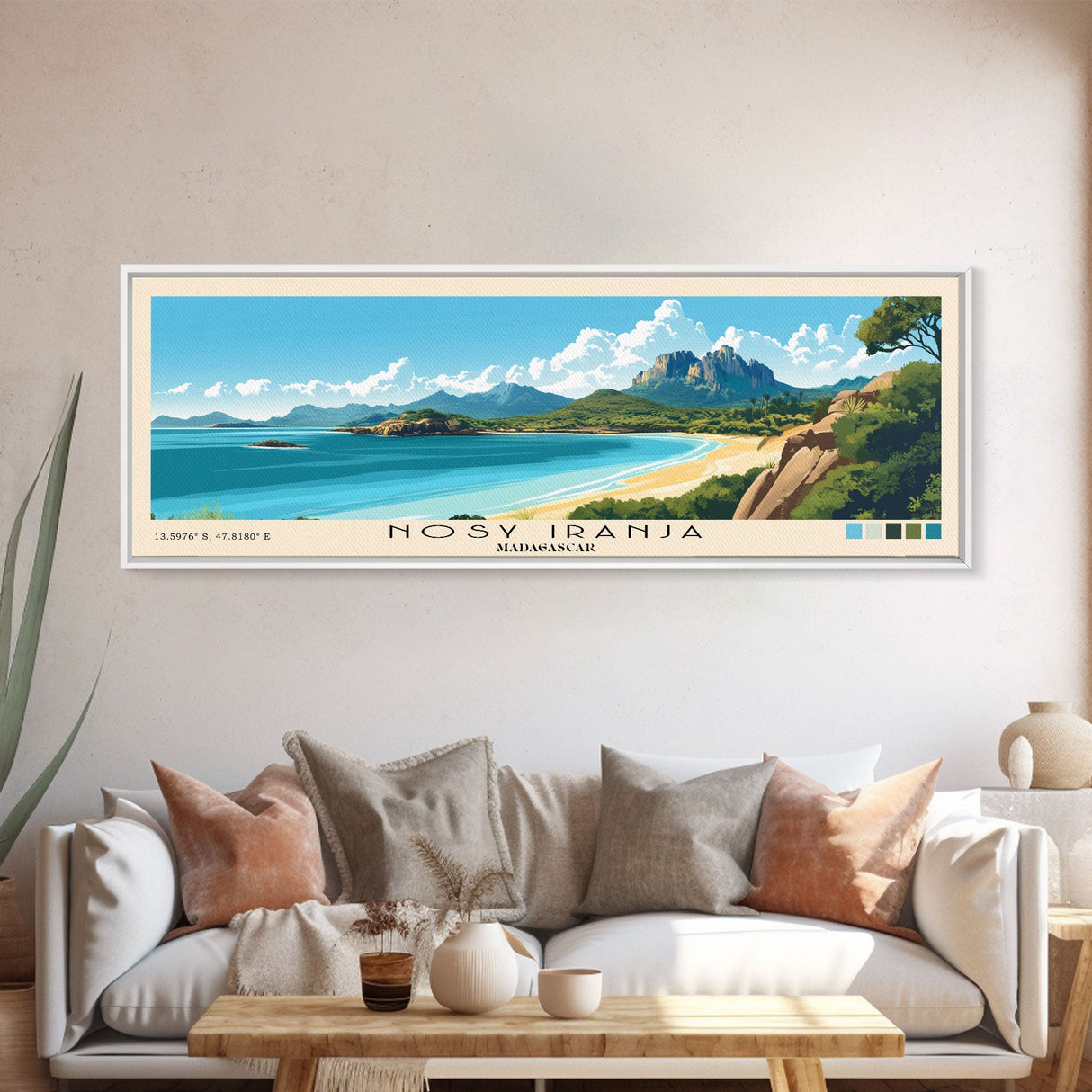 Nosy Iranja, Madagascar Panoramic Beach Print, Vacation Gift, Madagascar Wall Art, Framed Canvas Print, Framed Beach Painting