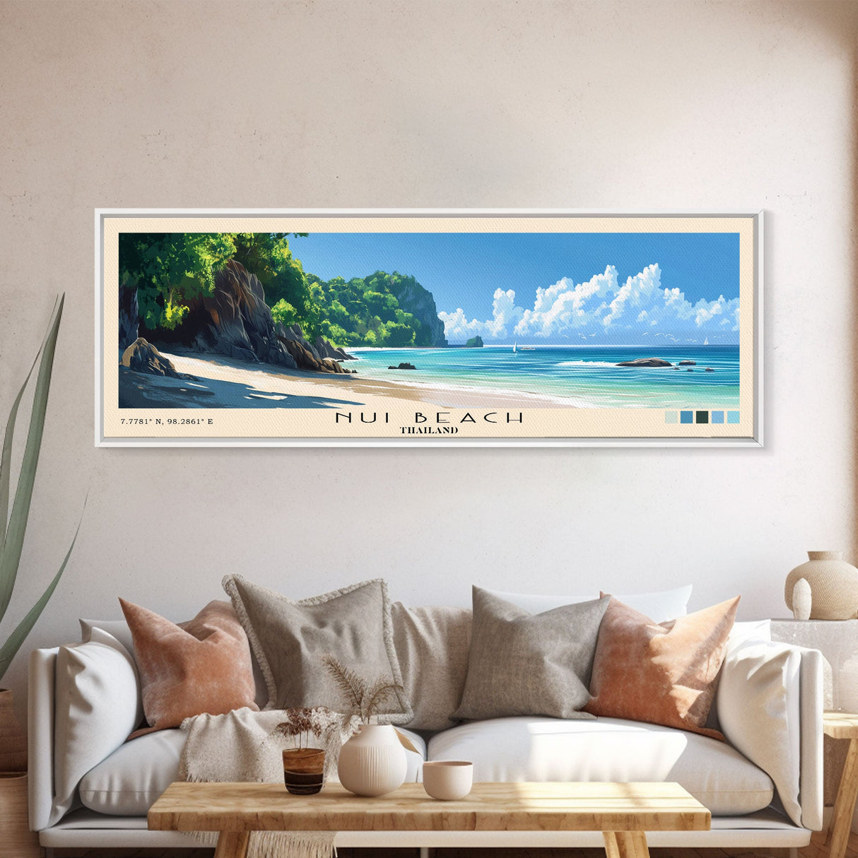 Nui Beach, Thailand Panoramic Print, Vacation Gift, Thailand Wall Art, Beach Painting, Beach Decor, Beach Or Lakehouse Art