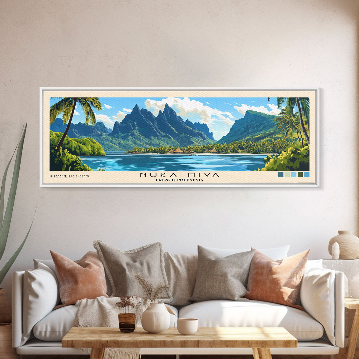 Nuka Hiva, French Polynesia Panoramic Beach Print, Vacation Gift, French Polynesia Wall Art, Beach Painting, Beach Decor, Beach Painting