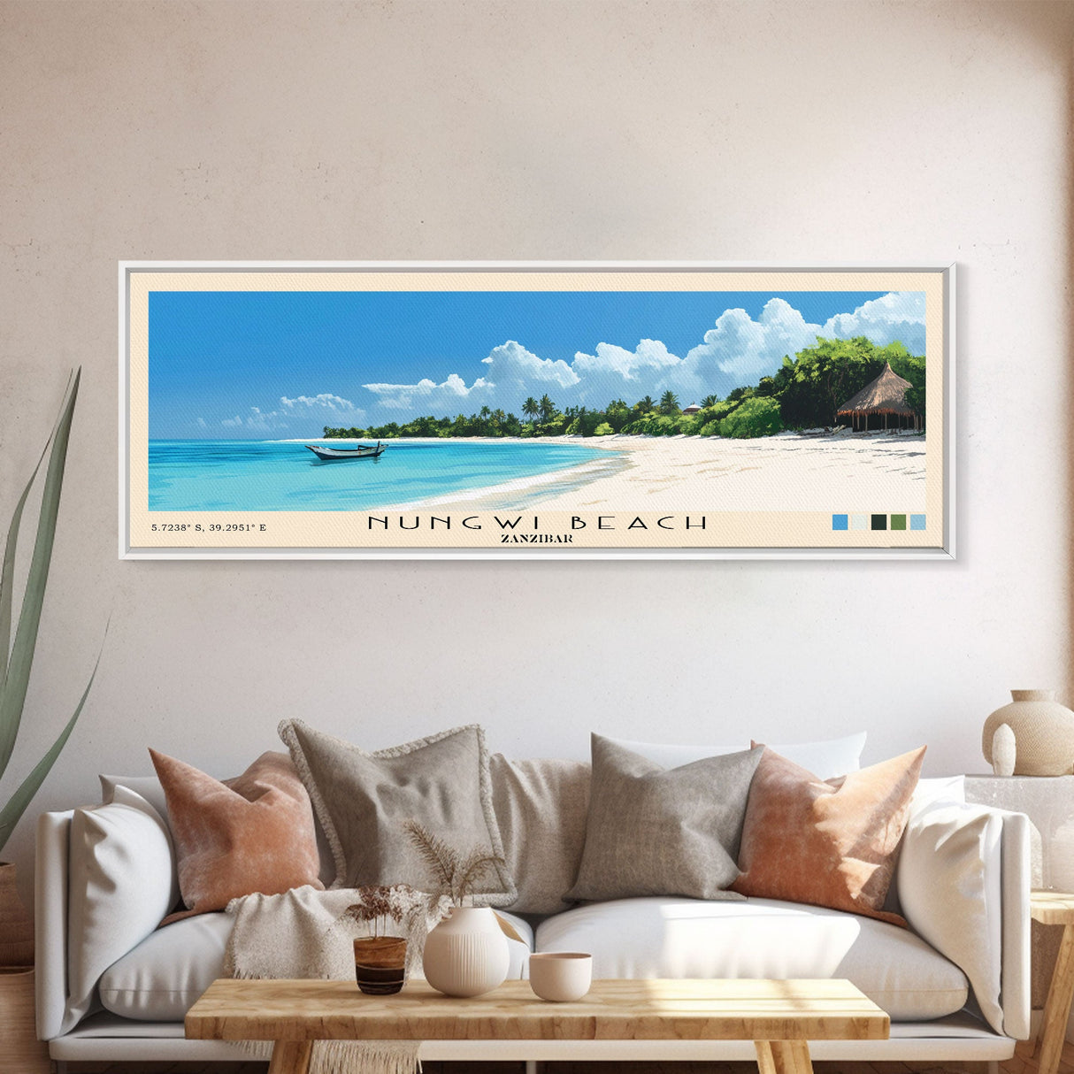 Nungwi Beach, Zanzibar Panoramic Beach Print, Vacation Gift, Zanzibar Wall Art, Framed Canvas Print, Framed Beach Painting