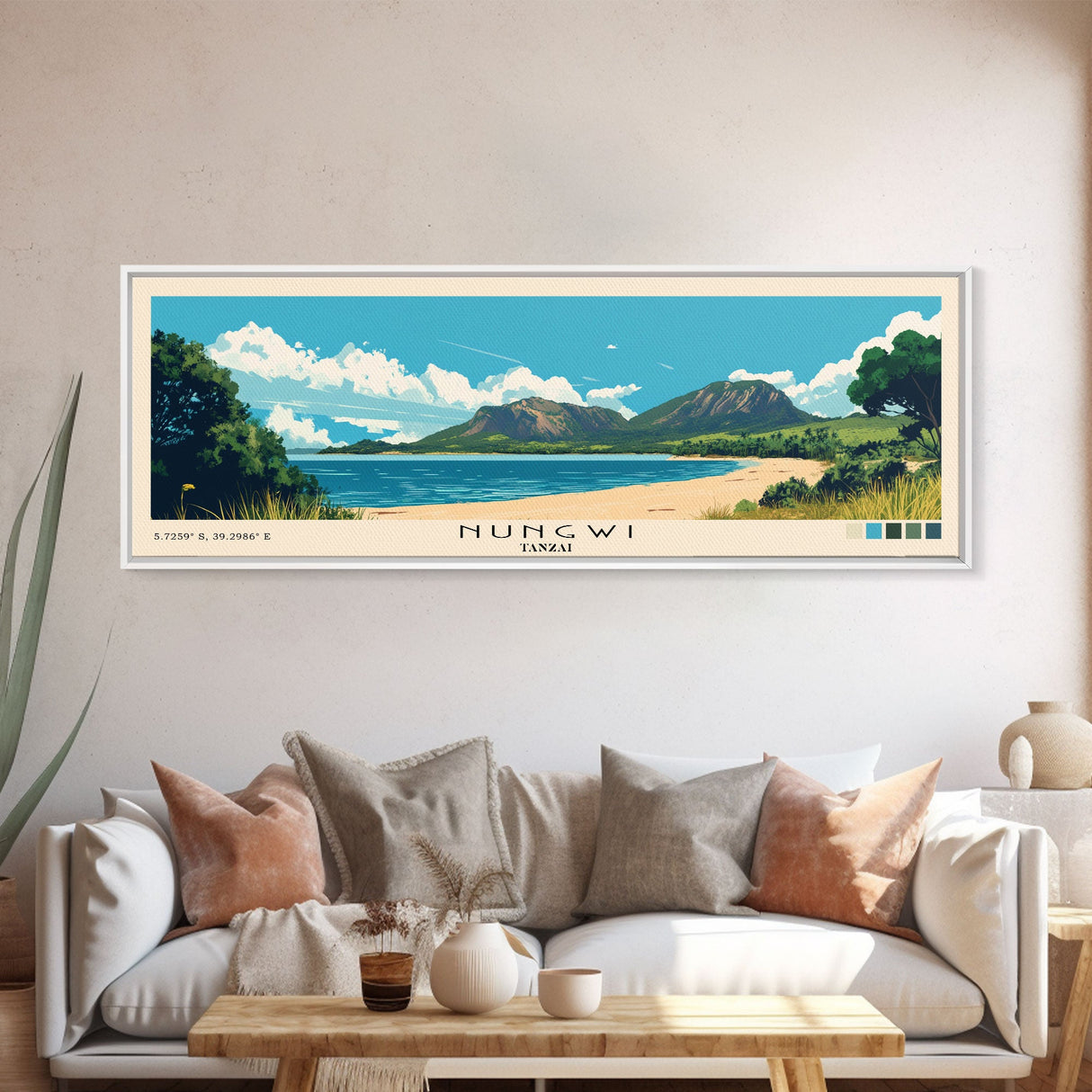 Nungwi, Tanzai Panoramic Print, Vacation Gift, Tanzai Wall Art, Beach Painting, Beach Decor, Large Wall Art, Wood Frame Art