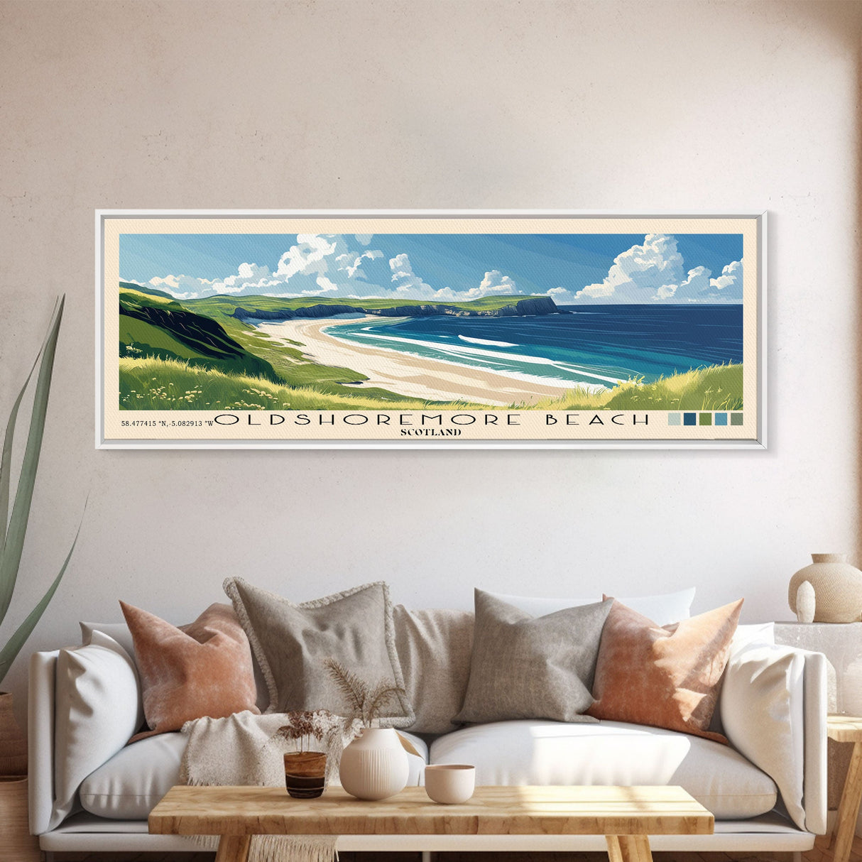 Oldshoremore beach, Scotland Panoramic Beach Print, Vacation Gift, Scotland Wall Art, Beach Painting, Beach Decor, Beach Painting