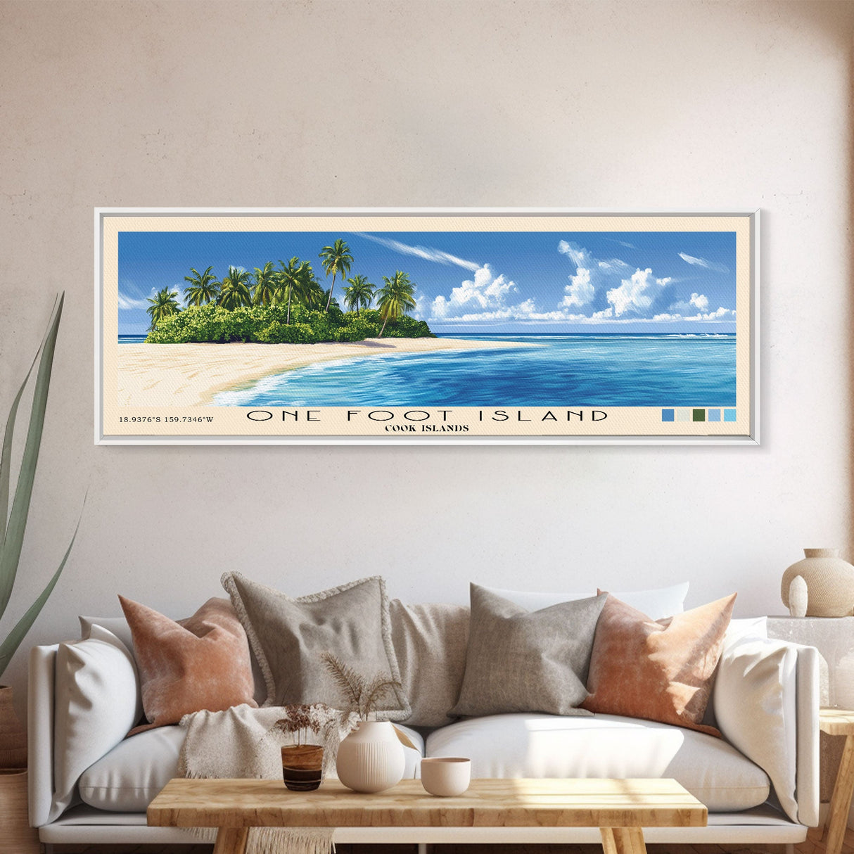 One Foot Island, Cook Islands Panoramic Beach Print, Vacation Gift, Cook Islands Wall Art, Beach Painting, Beach Decor, Beach Painting