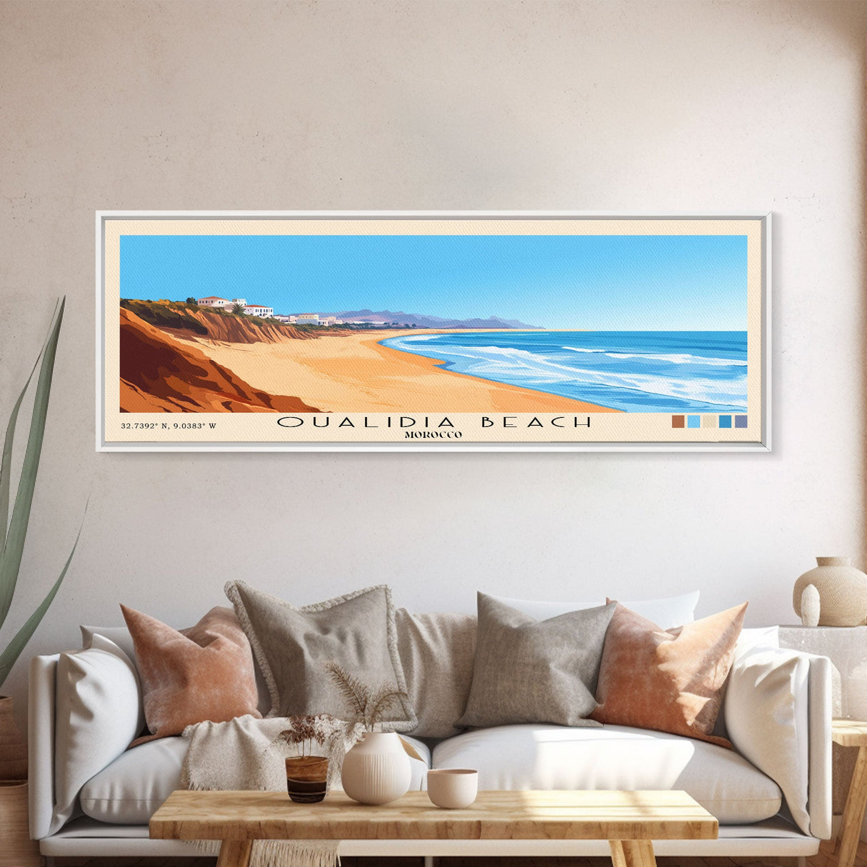 Oualidia Beach, Morocco Panoramic Beach Print, Vacation Gift, Morocco Wall Art, Framed Canvas Print, Framed Beach Painting