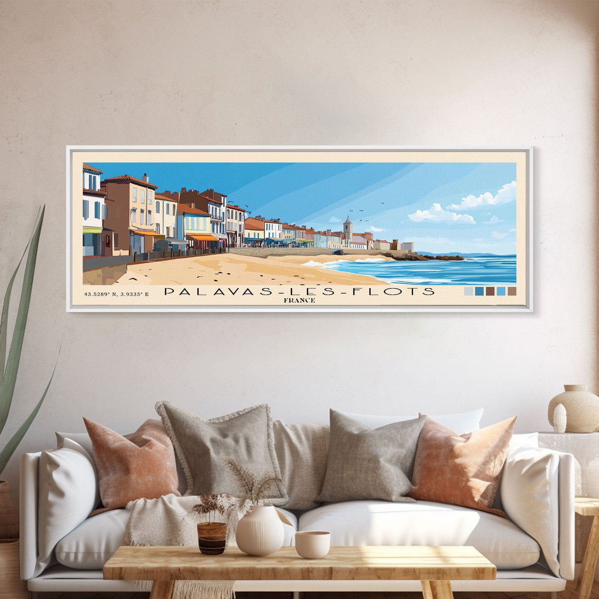 Palavas-les-Flots, France Panoramic Beach Print, Vacation Gift, France Wall Art, Beach Painting, Beach Decor, Beach Painting