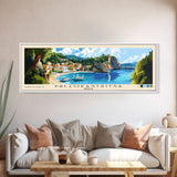 Paleokastritsa, Greece Panoramic Beach Print, Vacation Gift, Greece Wall Art, Framed Canvas Print, Framed Beach Painting