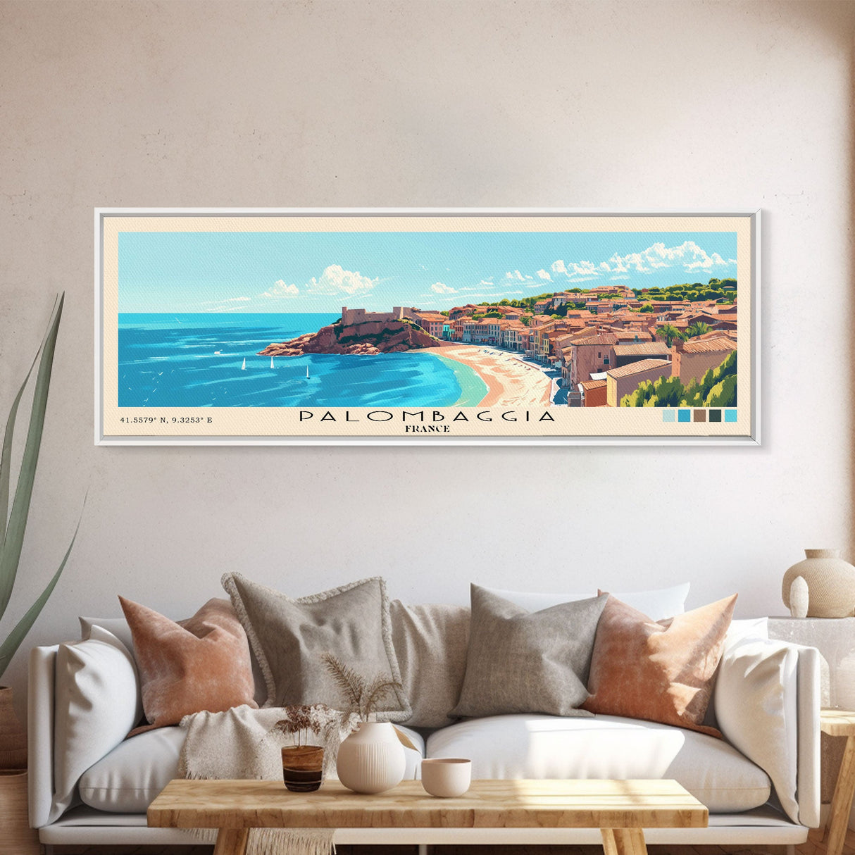 Palombaggia, France Panoramic Beach Print, Vacation Gift, France Wall Art, Framed Canvas Print, Framed Beach Painting