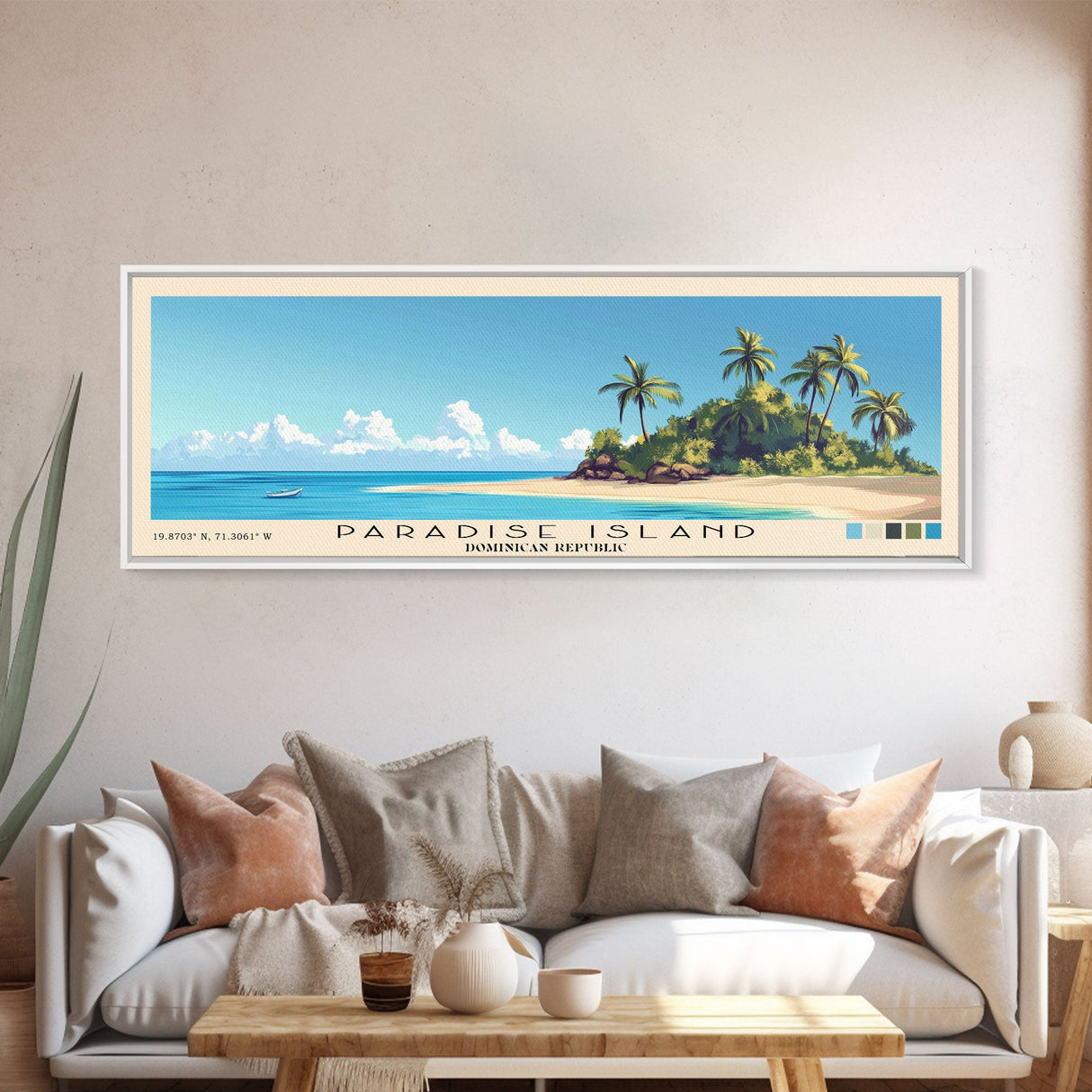 Paradise Island, Dominican Republic Panoramic Beach Print, Vacation Gift, Dominican Republic Wall Art, Framed Canvas Print, Framed Beach Painting